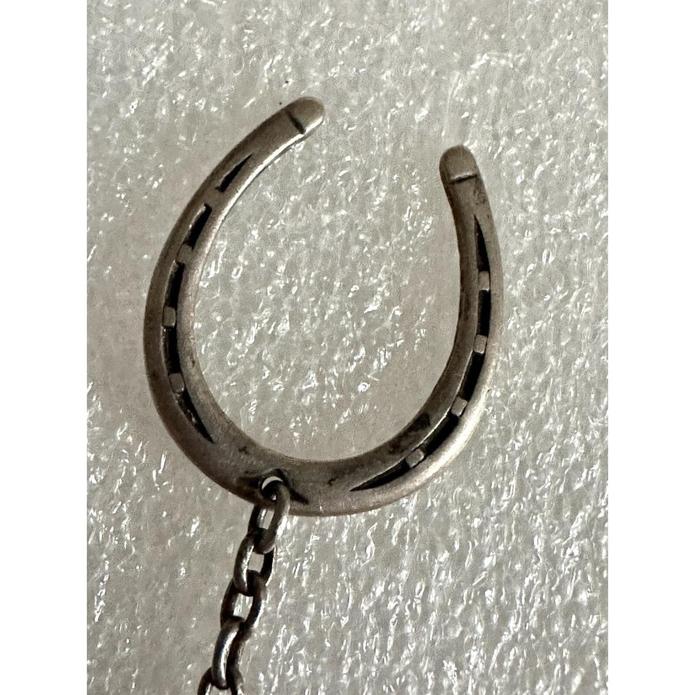 Antique Dismal Desmond Dalmatian Dog & Horseshoe Sterling Silver Keychain Fob - Picture 4 of 5